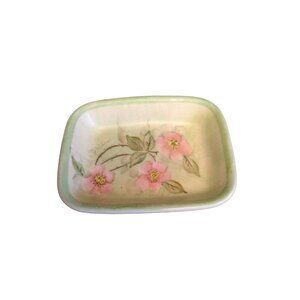 Vintage HALL ceramic soap dish signed J Midler floral pastels green pink 1730